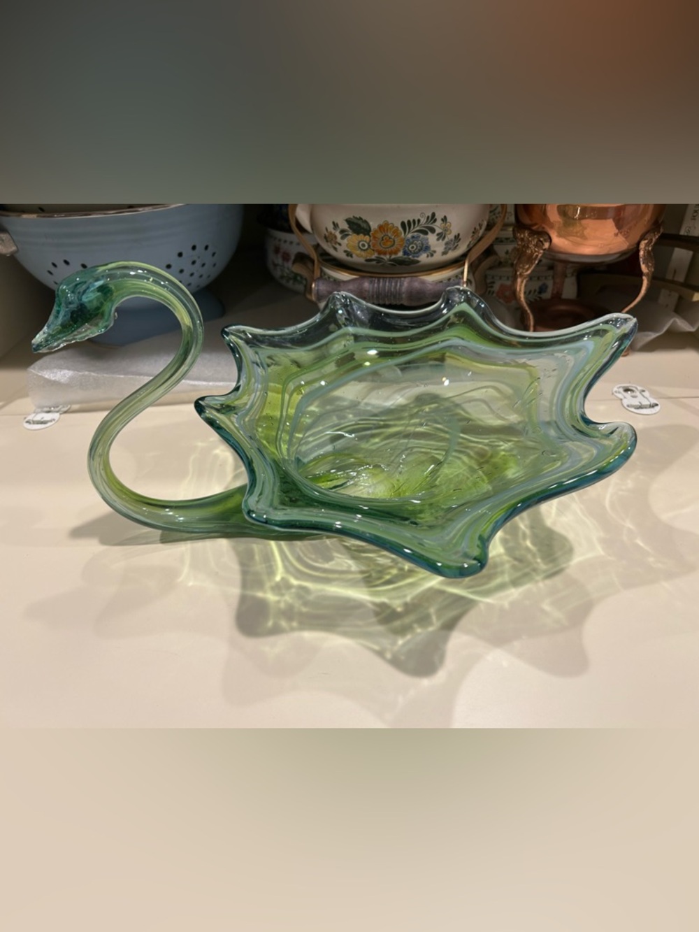 Vintage Handblown Art Swan Glass Decorative Bowl